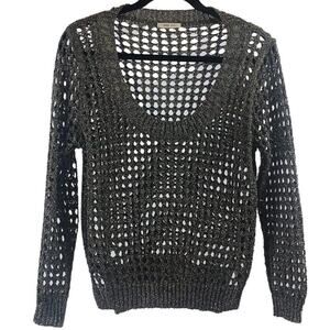 Voxx New York Top Metallic Net Top Shine Dark Gray Womens Size M